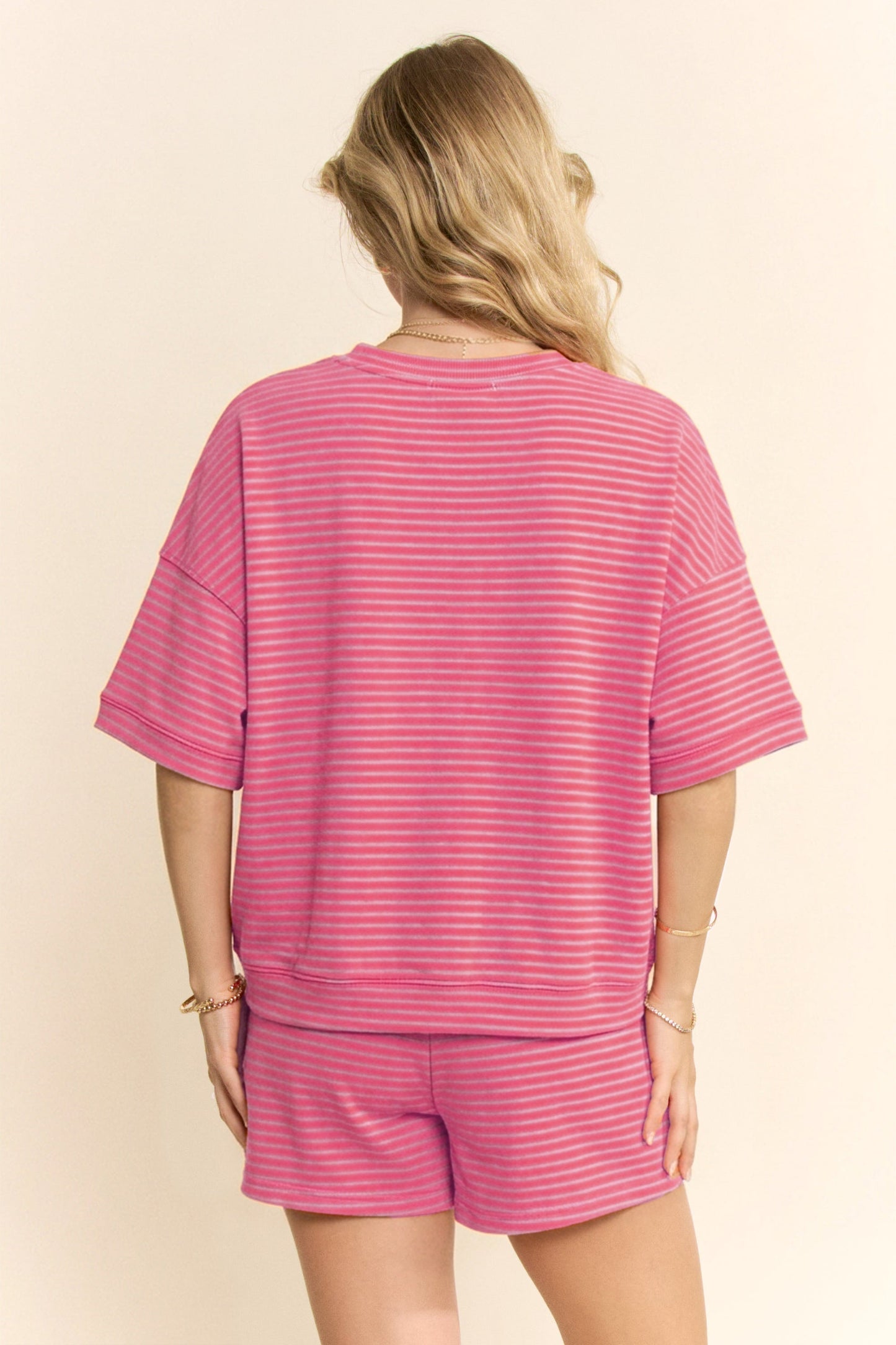 Davi & Dani OVERSIZED Striped Top and Shorts Set in Pink Yellow