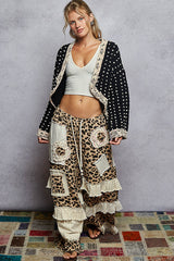 POL Chenille Knit Cardigan with Lace Pearl and Rhinestone Details in Black