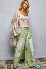 POL Open Front Crochet Granny Square Cardigan in Pink Multi