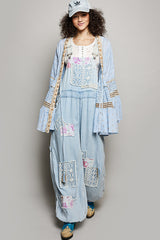 POL Solid Color Kimono with Metallic Thread and Seashell Trim in Powder Blue