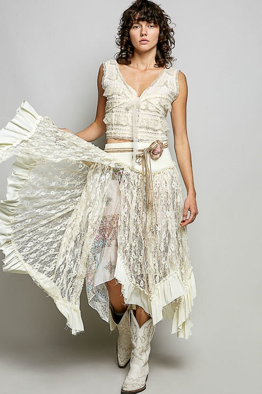POL Layered Lace Skirt in Cream Mix