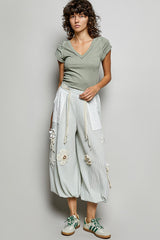 POL Knit Pants with Crochet Patch Details in Mint