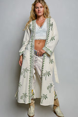 POL Palm Tree Print Maxi Cardigan in Natural