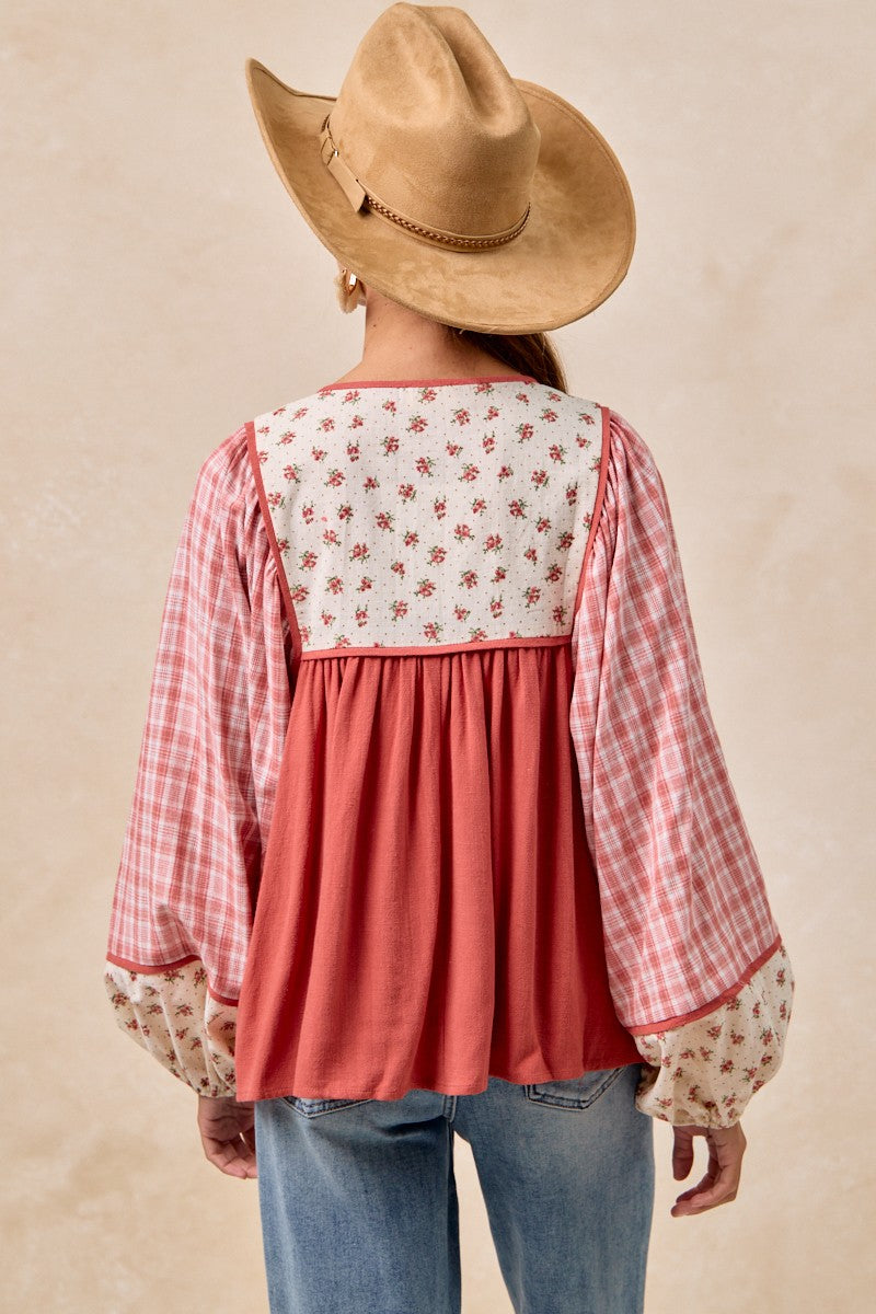 BiBi Mix N Match Peasant Top in Dark Coral