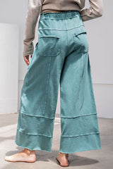 Easel Mineral Washed Terry Knit Pants in Teal Green