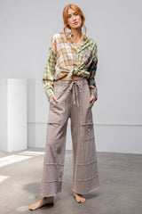 Easel Mineral Washed Terry Knit Pants in Mushroom