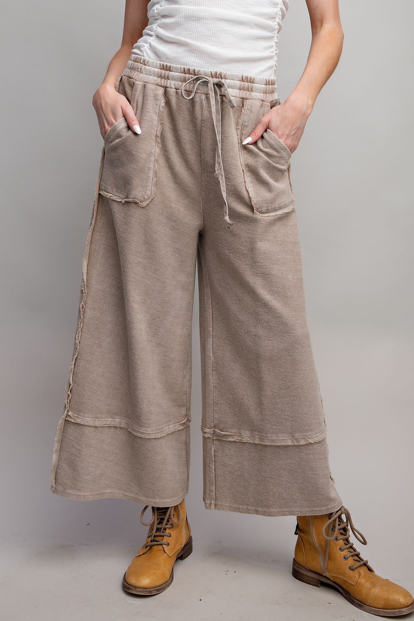 Easel Terry Palazzo Pants in Mushroom ON ORDER