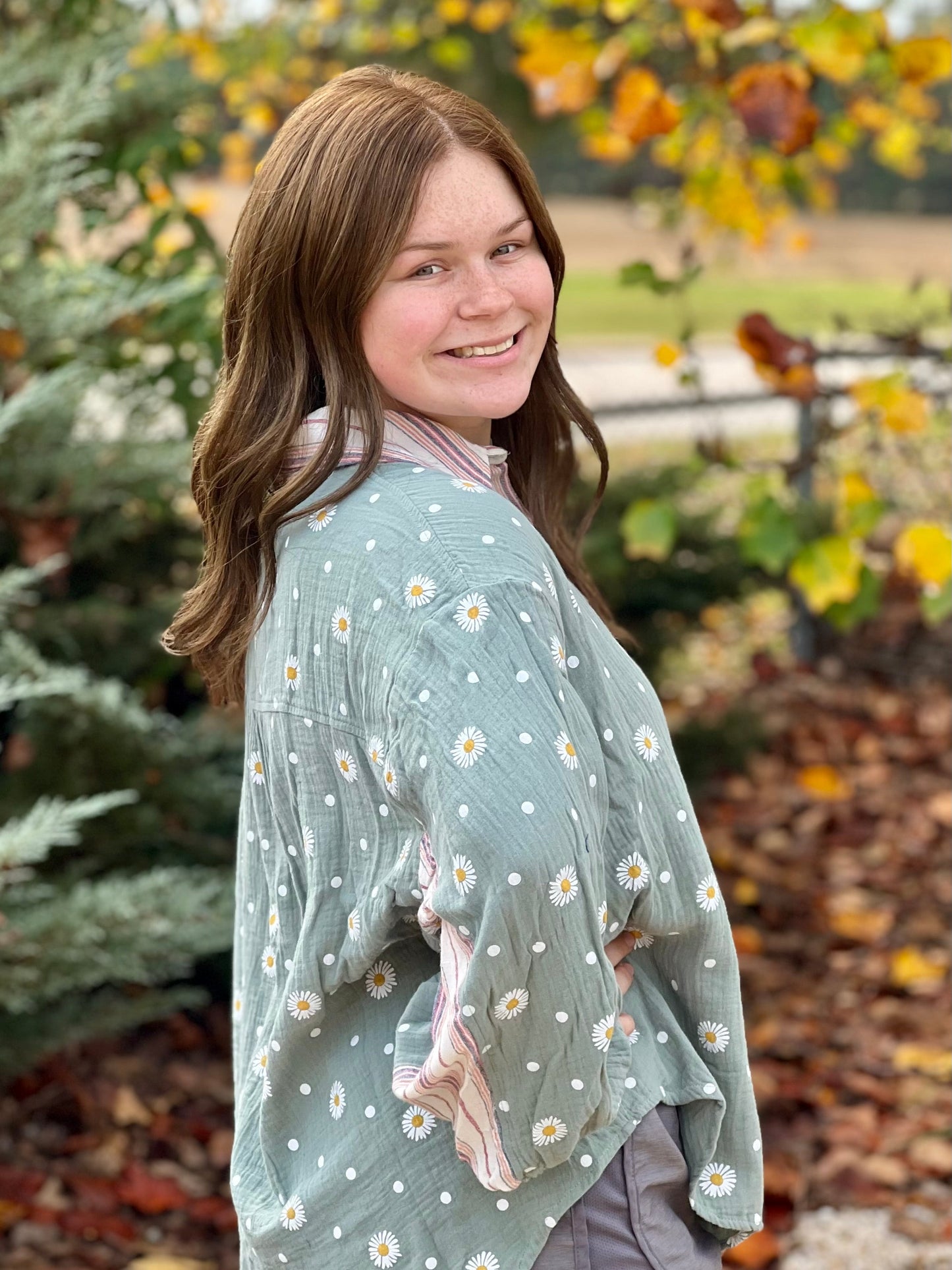 Easel Floral Print Button Down Top in Sage FINAL SALE