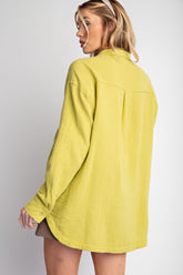 Easel Cotton Gauze Button Down Top in Matcha Latte