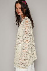 POL Contrasting Pattern Knitted Open Front Cardigan in Natural ON ORDER