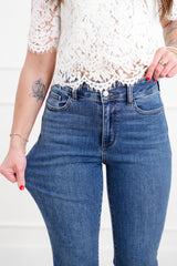 Judy Blue The Delilah High Rise Medium Wash Double Button Frayed Hem Bootcut Jeans