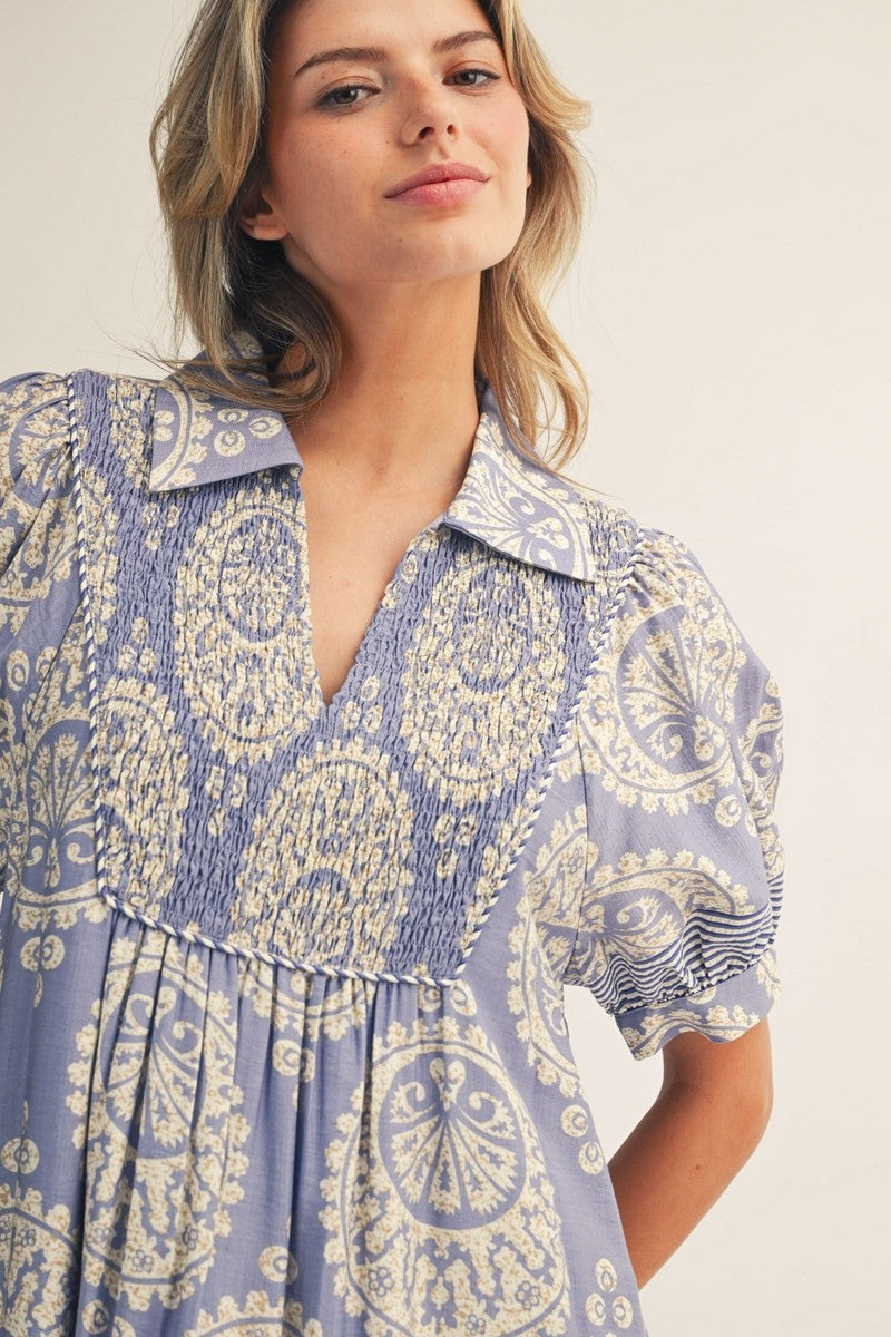 Jodifl Geometric Floral Print Midi Dress in Periwinkle ON ORDER