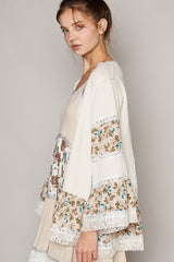 POL Open Front Mixed Cardigan in Cream Multi