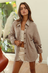 BiBi Solid Color Ribbed Chenille Top in Oatmeal