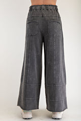 Easel Mineral Washed Terry Knit Pants in Black