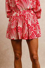 BiBi Two Toned Printed Woven Shorts in Fuchsia