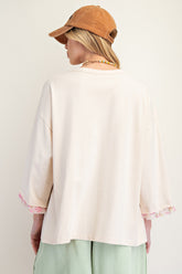 Easel OVERSIZED Mixed Flower Patched Front Top in Natural