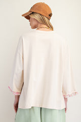 Easel OVERSIZED Mixed Flower Patched Front Top in Natural