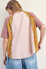 Easel Mix n Match Heart Patched Top in Mauve