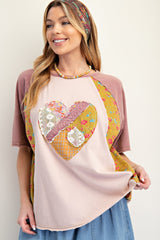 Easel Mix n Match Heart Patched Top in Mauve