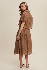 Listicle Eyelet Lace Top and Skirt Set in Mocha