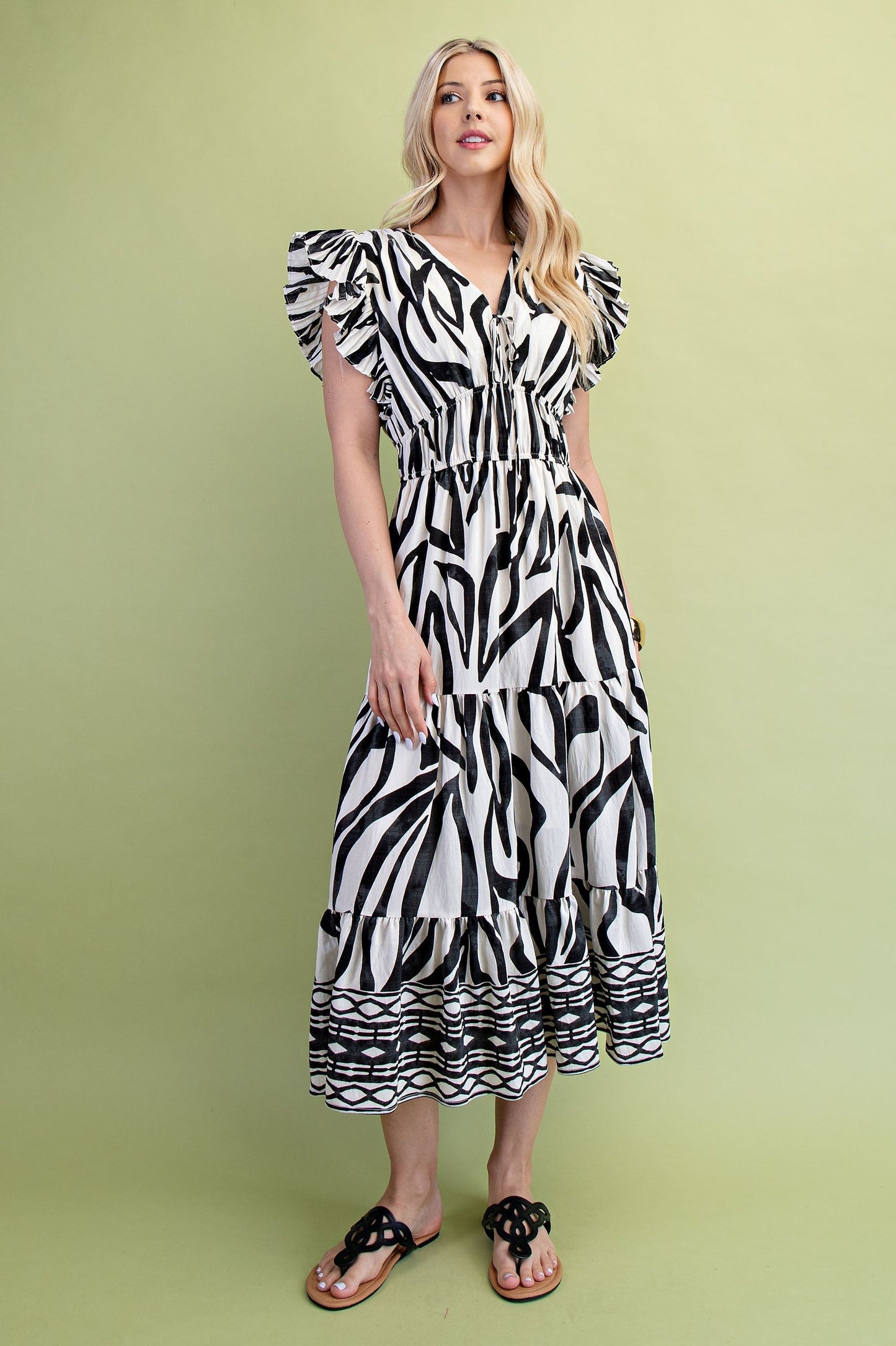GiGio Mixed Print Elastic Waist Midi Dress in Black Mix