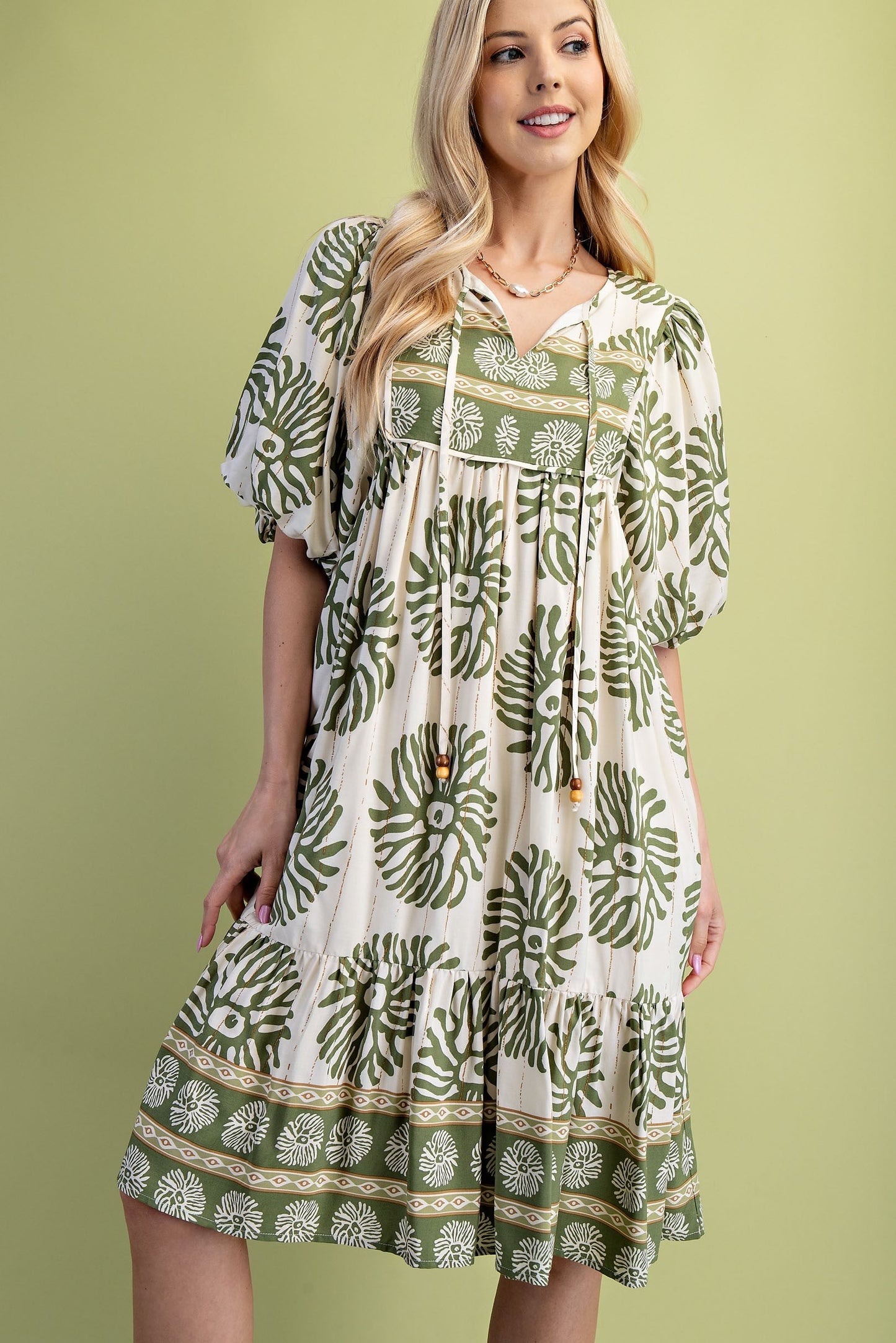 GiGio Contrasting Mixed Print Mini Dress in Sage