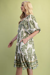 GiGio Contrasting Mixed Print Mini Dress in Sage