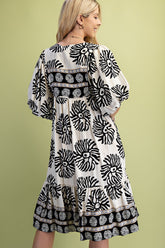 GiGio Contrasting Mixed Print Mini Dress in Black