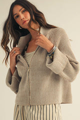 LovLov Textured Knit Front Zip Cardigan in Pefrified Wood