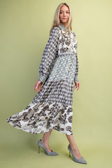 GiGio Mixed Print Maxi Dress in Black Mix