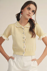 LovLov Scalloped Petal Whisper Knit Cardigan in Lemon