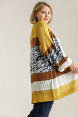Umgee Color Block Design Cardigan in Gold and Brown
