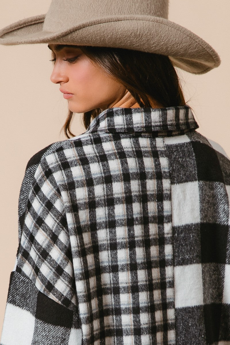 BiBi Mix N Match Plaid Button Down Top in Black