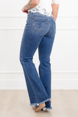 Judy Blue The Delilah High Rise Medium Wash Double Button Frayed Hem Bootcut Jeans