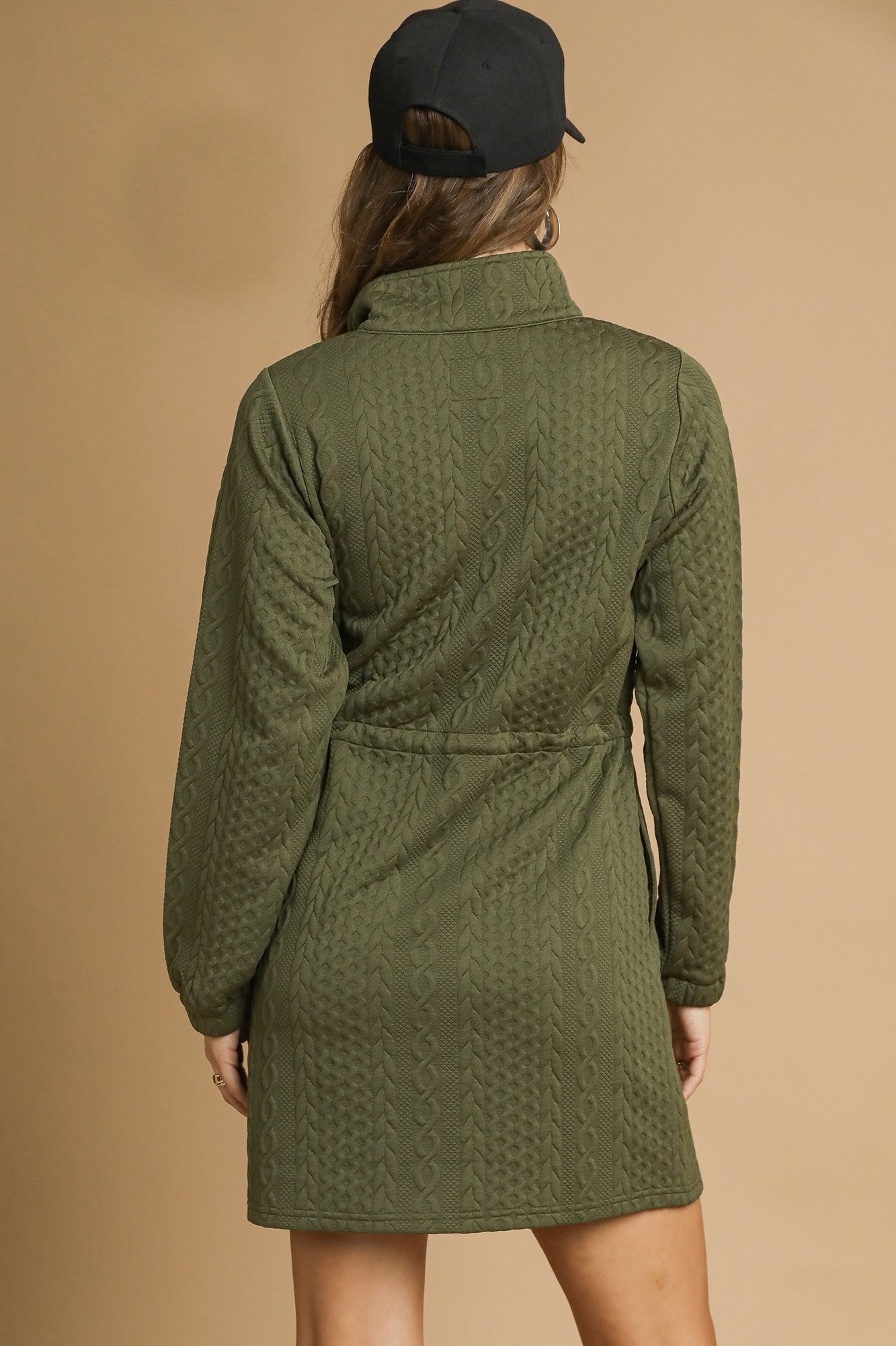Umgee Cable Knit Mini Dress in Olive