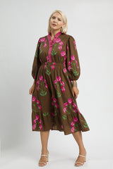 Umgee Floral Print Midi Dress in Brown Mix