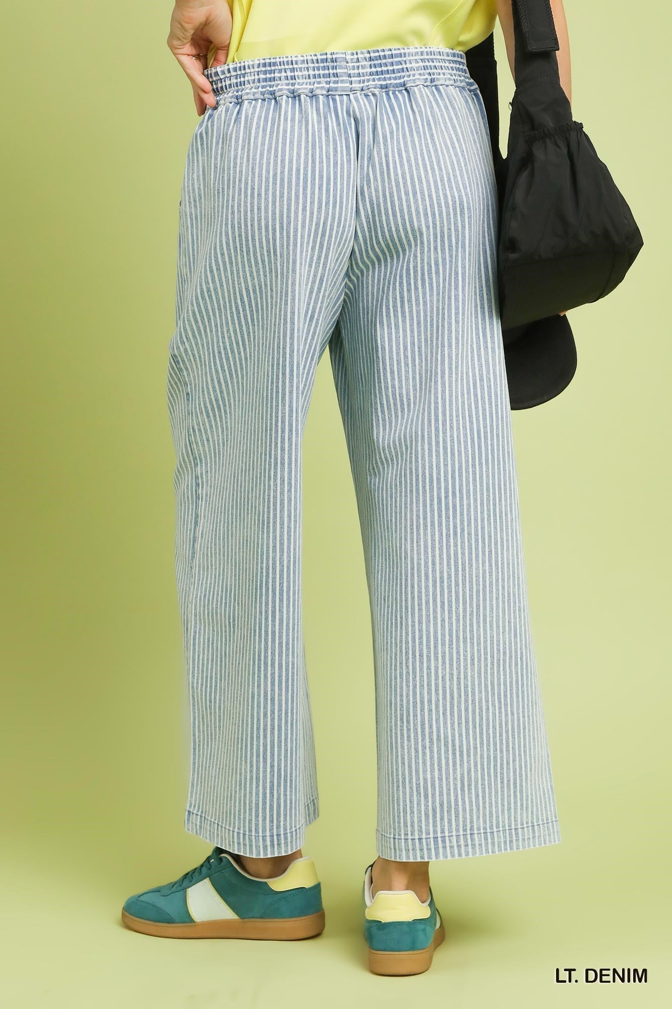 Umgee Stone Wash Stripe Wide-Leg Pants in Light Denim