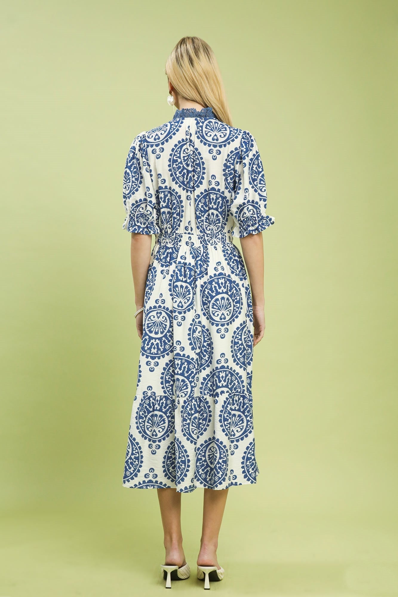Umgee Medallion Paisley Print Midi Dress in Blue
