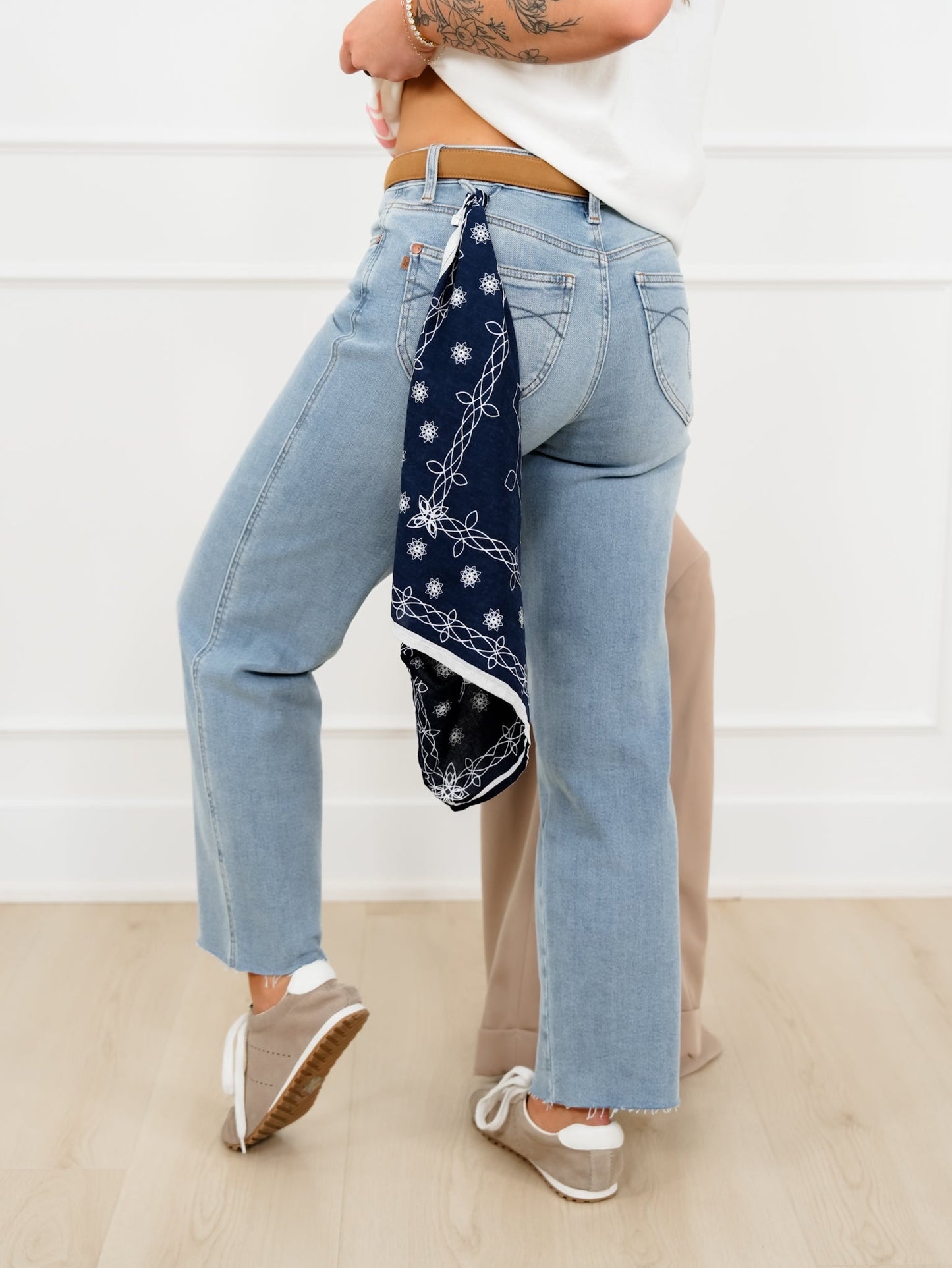 Judy Blue Mid Rise Medium Wash Straight Leg Ankle Jeans with Bandana Loop