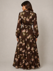 Davi & Dani Boho Floral Print Dress in Brown