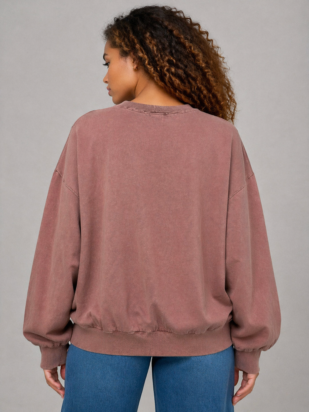 Easel Solid Color Mineral Washed Terry Knit Top in Cinnamon