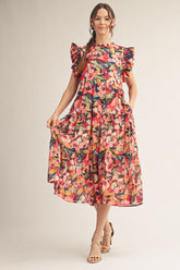 Jodifl Mixed Print Chiffon Midi Dress in Multi Mix
