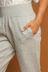 Umgee Luxe Knit Solid Color Joggers in Heather Grey