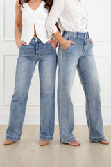 Judy Blue The Destiny High Rise Light Wash Multiple Inseam Wide Leg Trouser Jeans