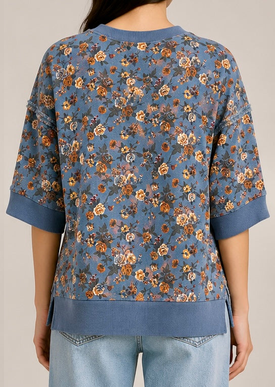 BiBi OVERSIZED Floral Denim Top in Denim