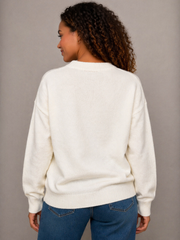 BiBi Knit Sweater with Christmas Plaid Bow Front in Ivory