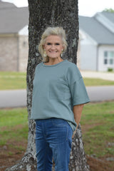 Easel French Terry Top in Teal Green