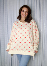BiBi OVERSIZED Diamond Heart Print Waffle Knit Top in Cream
