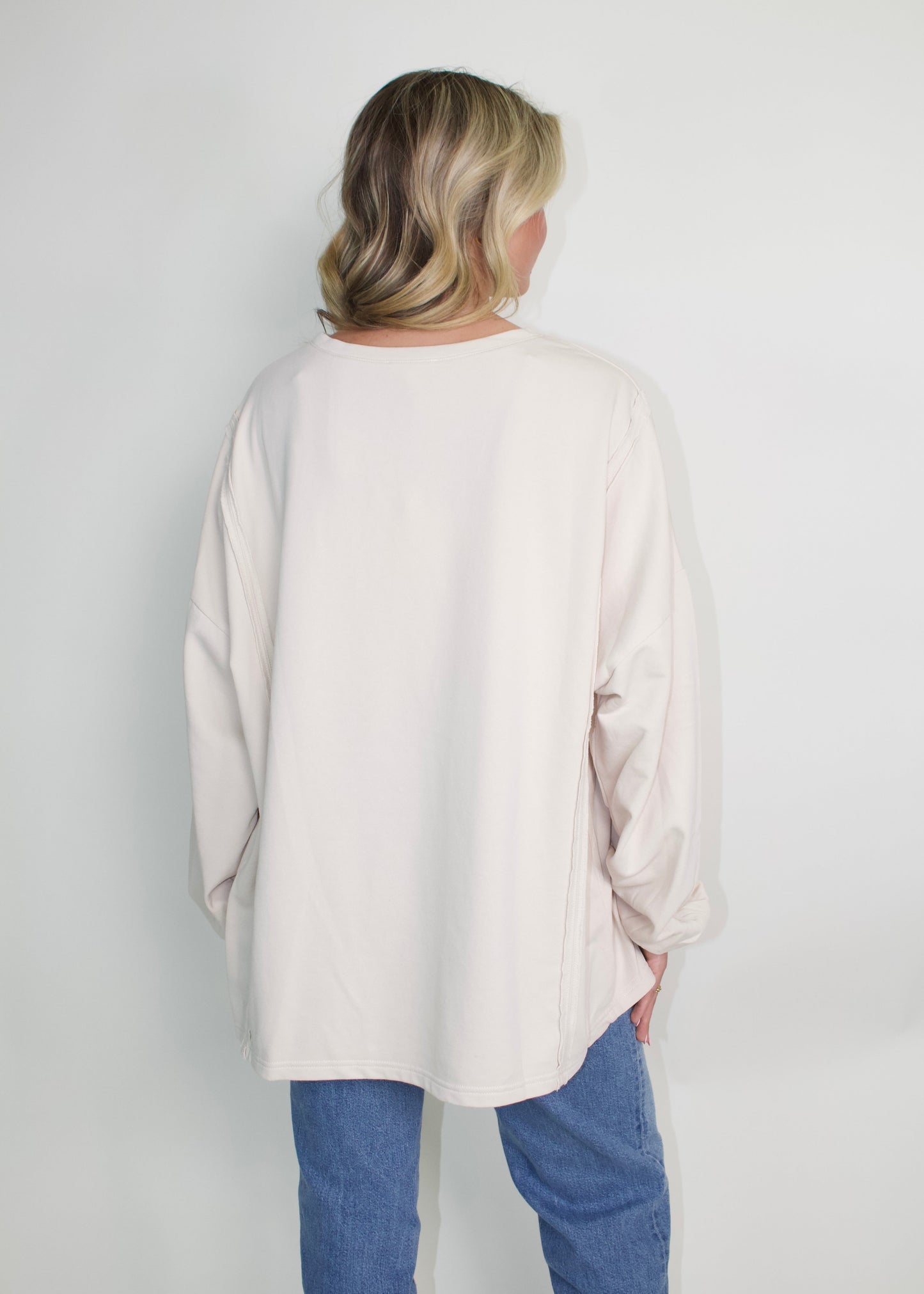 Easel Love Heart Patched Front Top in Ecru